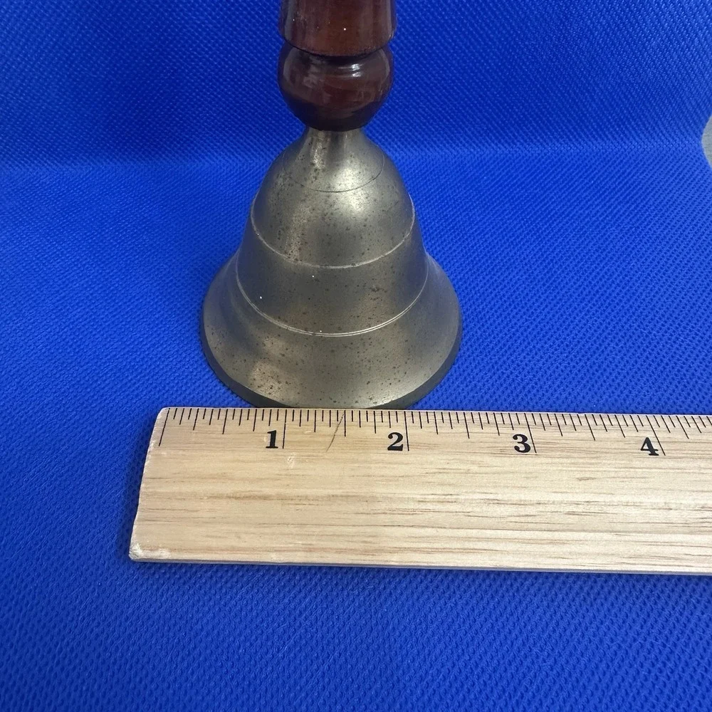 Bell Brass Old School Bell Brown Wood Handle India Handbell Dinner Farmhouse 6.5